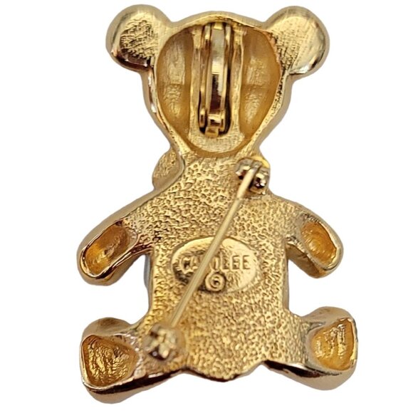 Carolee Gold-Tone Blue Rhinestone, Faux Pearl Belly Bear Brooch Pin, Signed M780 - Picture 4 of 9